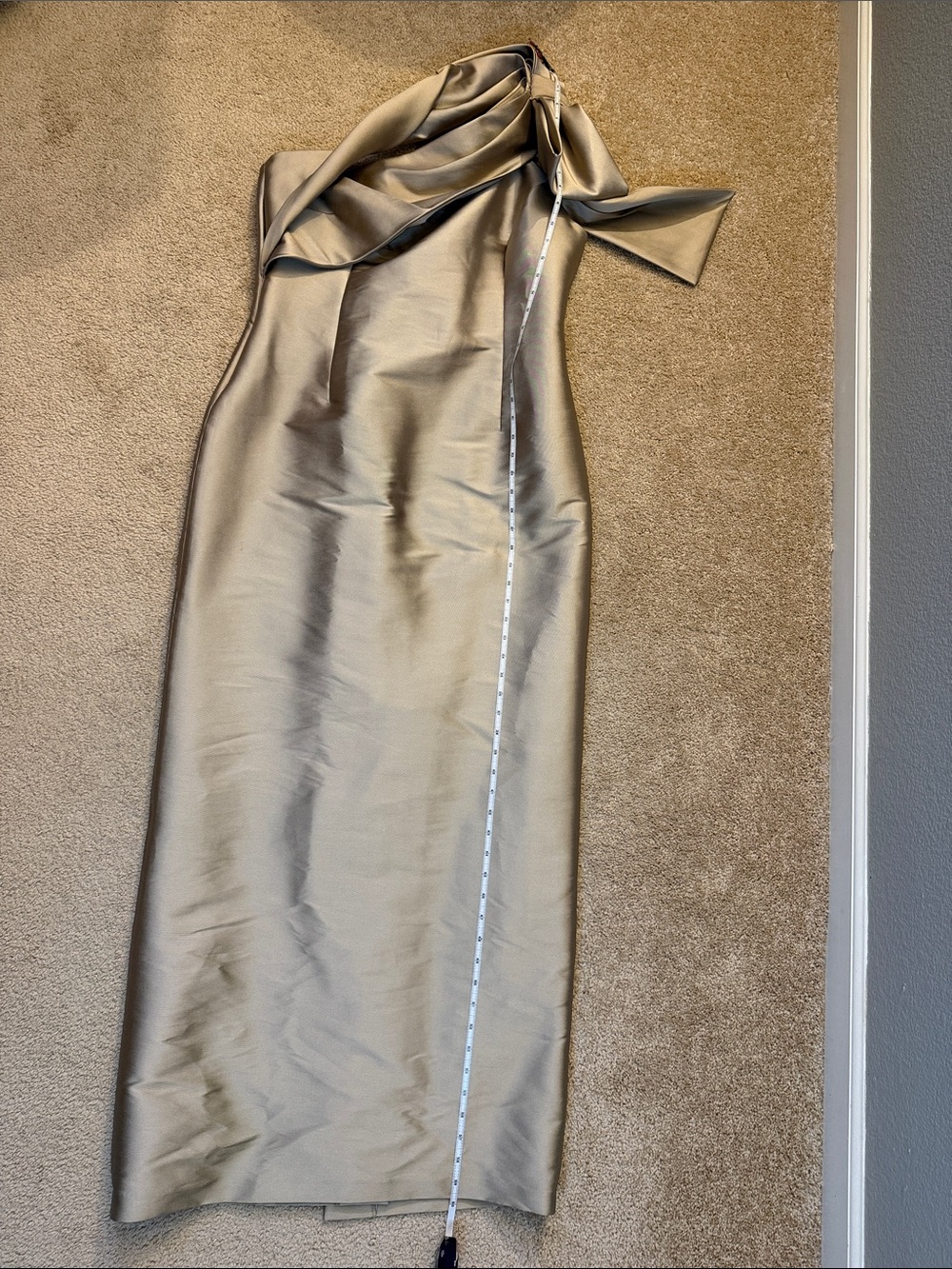 Sachin & Babi Bonnie Gown One-Shoulder Metallic Pewter Gown Bow Size 12 NEW - Picture 8 of 13